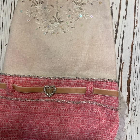 Pink and White Pet Dress with Bolero Jacket and Beaded Detail Small - Picture 2 of 5